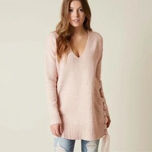 Free People Heart It Laces Long Sweater Pink Small Oversized
